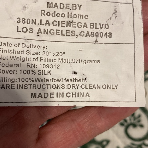 Embroidered Floral Pillow with Bird Design, 100 percent silk, down feathers - Picture 5 of 7